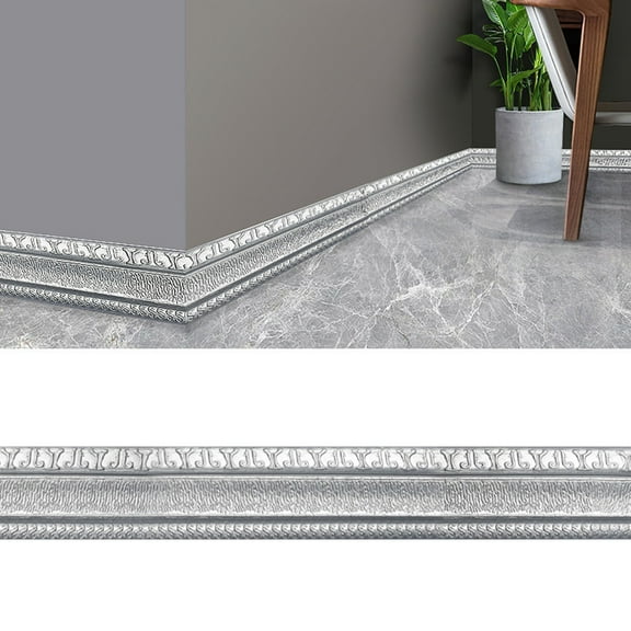CoreLiving Peel and Stick Wall Molding 9.5ft Self-Adhesive Flexible Vinyl Baseboard Trim Crown Molding Grey Marble Stone Border for Wall and Mirror