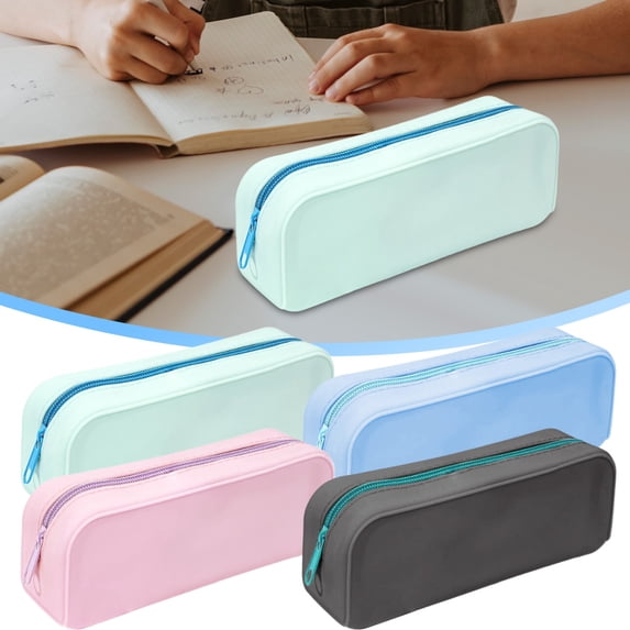 CoreLiving Pen Pouch, Solid Color Green Silicone Waterproof Pencil Case for College, Aesthetic Zipper Pencil Bag for Office Organizer, Portable Pencil Holder for Adults Women