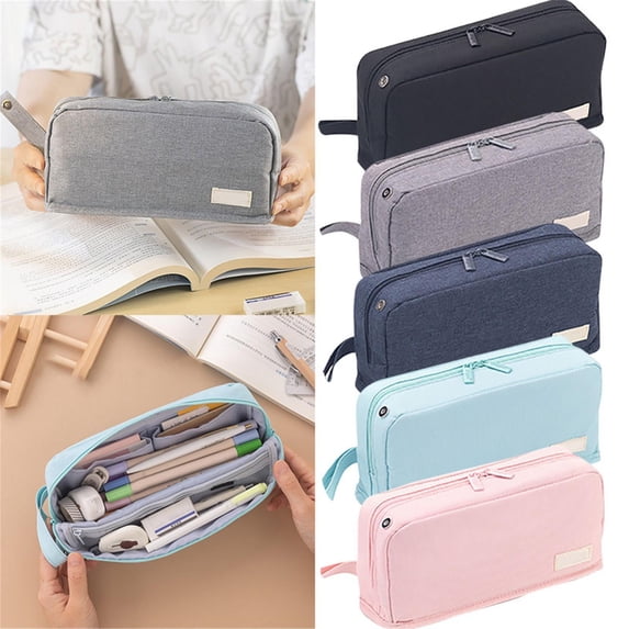 CoreLiving Pencil Bag Large Capacity Pencil Case with 2 Compartments Zipper Pencil Pouch Heavy Duty Pen Pouch Pencil Holder for Adults Multi-Functional Canvas Pencil Case for Teens