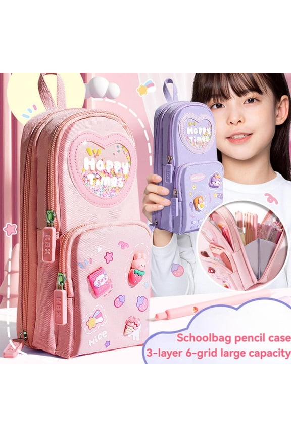 Pencil Case Canvas Small Pouch Mini Backpack Organizer for Pens Markers Makeup Compact Gadget Zipper Pouch Cute Stuff Travel Essential Case, Cherry Pink
