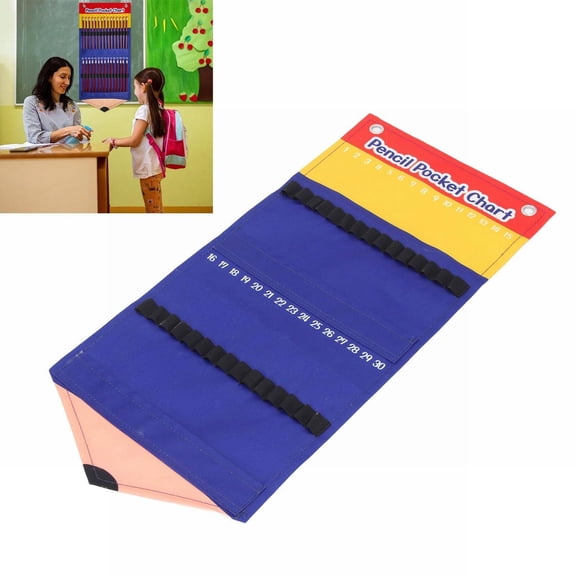 CoreLiving Pencil Holder Wall Hanging Storage for Classroom, Colored Pencil Parking Pocket Chart with Neutral Design, Pencil Dispenser That Holds up to 30 Pens or Pencils