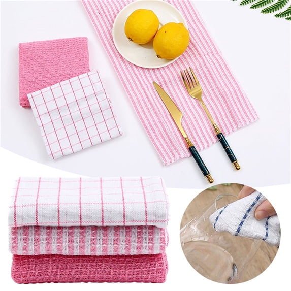 CoreLiving Pink Kitchen Towels Set of 6, Highly Absorbent Super Soft Terry Cotton Hand and Dish Towels 14x14 Inches with Hanging Loop, Quick Dry Farmhouse Decor Towels for Cleaning and Drying