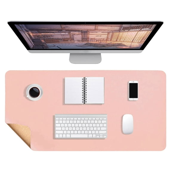 CoreLiving Pink Leather Desk Pad Protector, 23.6" x 11.8" Waterproof Office Desk Mat, Non-Slip Computer Mouse Pad for Keyboard and Laptop, Large Desktop Blotter Cover for Home Office