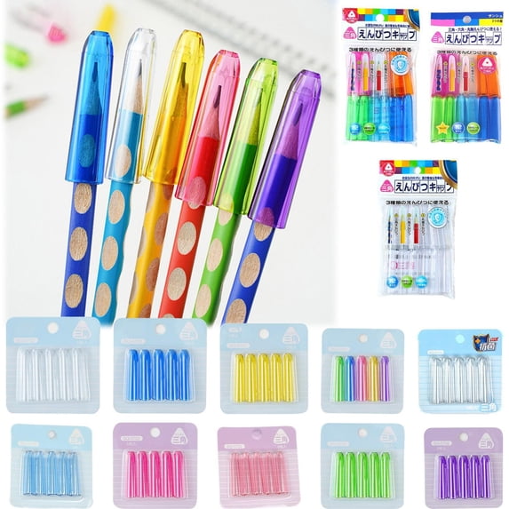 CoreLiving Plastic Pencil Extender Set, Clear Transparent Cap Cover with Colorful Toppers, Universal Holder for Writing Pencils and Pens, 12 Count