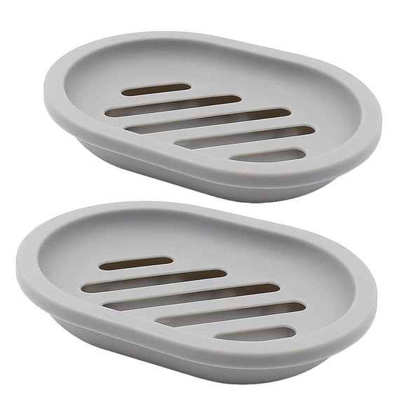 CoreLiving Plastic Shower Soap Dish with Removable Drainer, Double Compartment Soap Holder Container, 2-Pack Grey Bathroom Essentials