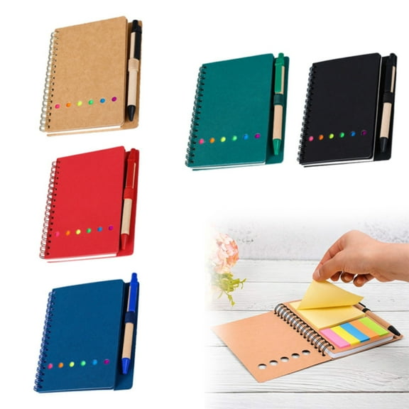 CoreLiving Pocket Notebook with Pen, Small Spiral Notebooks for Work, Steno Pads with Sticky Note Tabs and Page Markers, 4.5x5.5