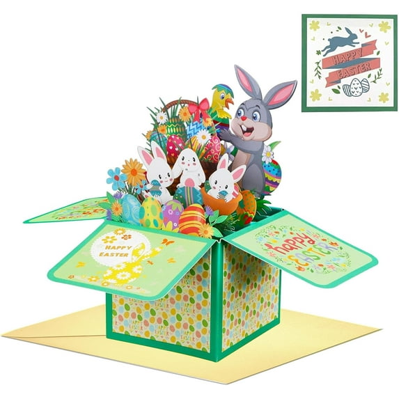 CoreLiving Pop Up Easter Cards with Envelopes, 3D Easter Eggs Basket Bunny Greeting Cards, Funny Popup Easter Day Cards for Religious Spring Holiday Gift Giving