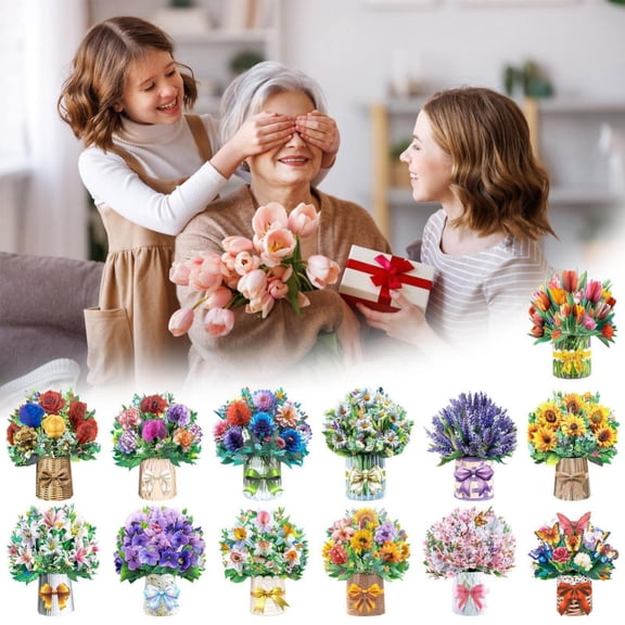 CoreLiving Pop Up Flower Bouquet Card Fresh Cut Paper Flowers Greeting Card for Mothers Day Birthday Easter Welcome Back Thinking of You with Envelope