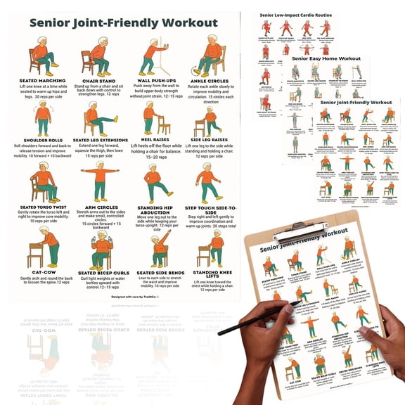 CoreLiving Printable Tai Chi Chart Chair Workout Chart For Seniors, 30-Day Seated Tai Chi Routine Wall Exercise Poster With Step By Step Fitness Guide For Home Use