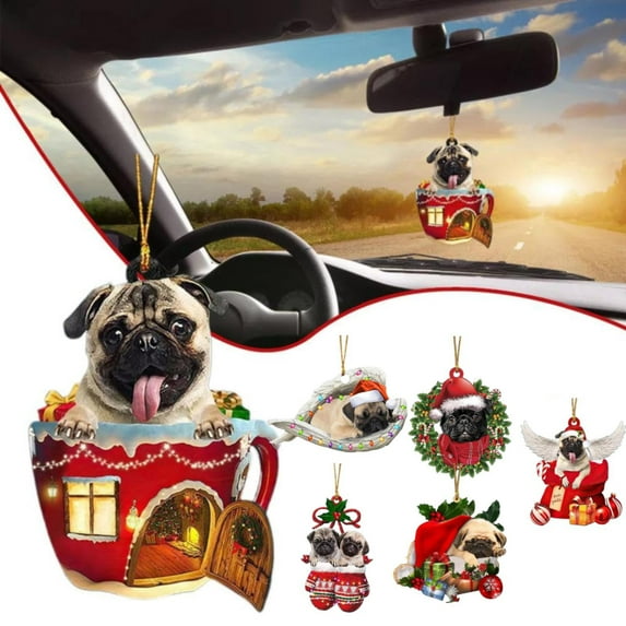 CoreLiving Pug Ornament, Pug Christmas Ornaments for Tree, 2025 Pet Acrylic Decoration, Cute Gift for Pug Lovers, Dog Mom & Pet Owners, Durable Xmas Holiday Decor
