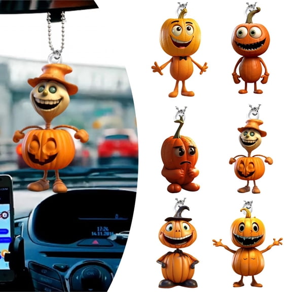 CoreLiving Pumpkin Pattern Halloween Hanging Ornament 2D Acrylic Spooky Decor for Car Rearview Mirror Easy Install Fall Auto Ornament Set