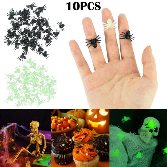 CoreLiving Realistic Plastic Spider & Insect Set for Halloween Decorations - 10PCS Spooky Green Fake Spiders & Bugs for Party Prank & Haunted House