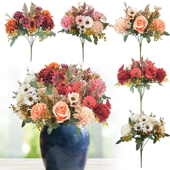 CoreLiving Realistic Silk Artificial Hydrangea Ball and Chrysanthemum Bouquet Faux Floral Arrangement for Wedding Party Home Table Decor 1 count