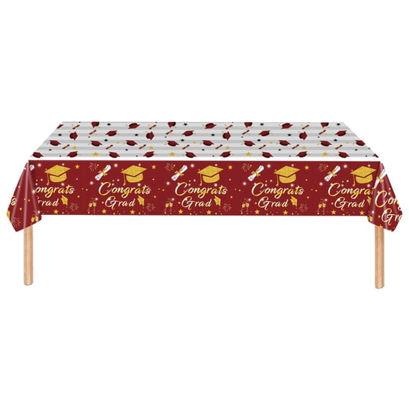 CoreLiving Rectangle Plastic Tablecloth Disposable Red and Gold for Graduation Parties Table Cover 54in x 108in Graduation Decor Supplies