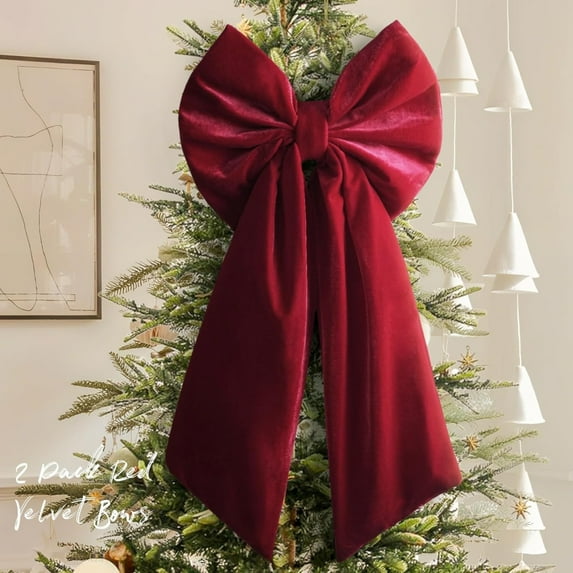 CoreLiving Red Velvet Christmas Tree Topper Burgundy Bow, Giant Large Big Red Velvet Bows for Christmas Tree, Christmas Ribbon Gift Bow, Elegant Xmas Decor for Indoor Outdoor Home Party Wedding