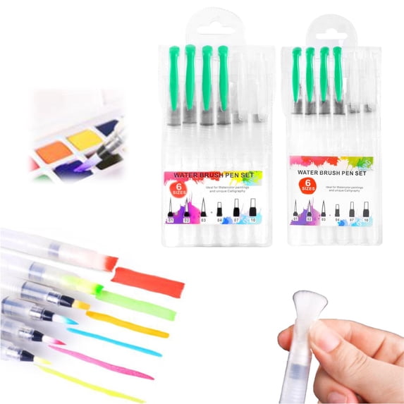 CoreLiving Refillable Watercolor Brush Pens Set, Soft Nylon Water Brushes for Painting, Blending, and Calligraphy, Portable Fine Art Supplies for Gouache and Watercolor, 6 Pieces