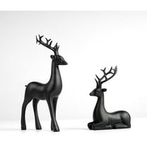 CoreLiving Reindeer Christmas Decor，Black Reindeer Figurines Christmas Deer Sculpture，Dark Matte Resin Elk Statues，Rustic Home Decor for Living Room Bedroom Office Desk Bookshelf Ornaments