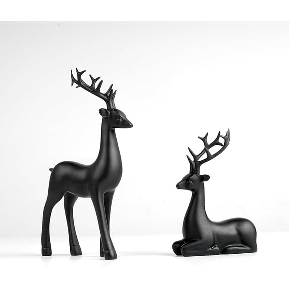 CoreLiving Reindeer Christmas Decor,Black Reindeer Figurines Christmas Deer Sculpture,Dark Matte Resin Elk Statues,Rustic Home Decor for Living Room Bedroom Office Desk Bookshelf Ornaments