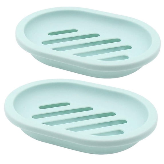 CoreLiving Removable Drainer Soap Dish, Plastic Shower Soap Holder, Double Compartment Blue Soap Container for Bar Soap, 2-Pack