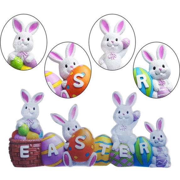 CoreLiving Resin Easter Bunny Rabbit Figurine Set with Eggs for Spring Home Table Centerpiece Farmhouse Indoor Office Mantel Decor Happy Easter Decoration