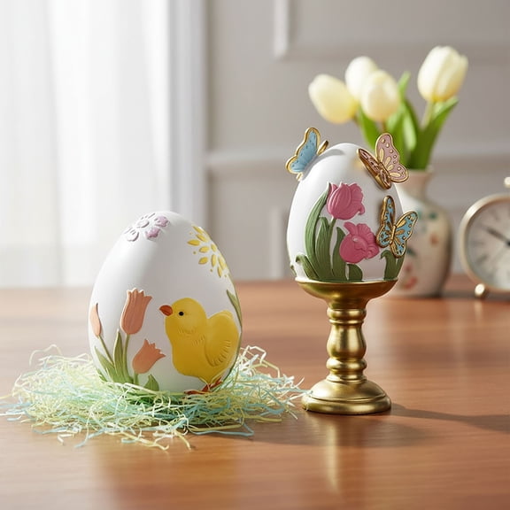 CoreLiving Resin Easter Egg Decor with 3D Butterfly Accents for Spring Table Centerpieces Mantel Display Indoor Home Decor Figurines