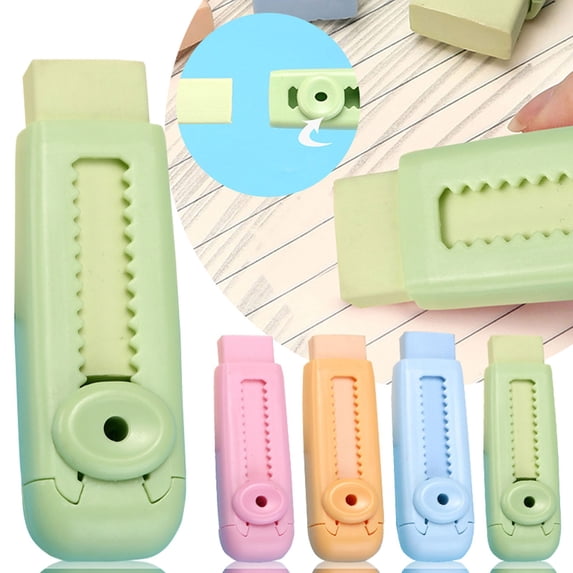 CoreLiving Retractable Pencil Erasers, Cute Push Pull Mechanical Erasers for Drawing, Bulk Blue Erasers with Sleeve, Stationery Supplies for Office, 5 Count
