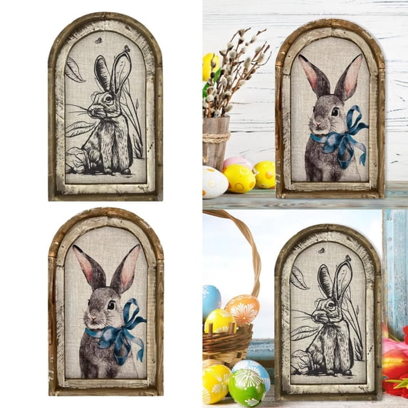 CoreLiving Retro Bunny Easter Canvas Prints - Rustic Farmhouse Easter Eggs Wreath Wall Art Posters Pictures Decor for Living Room Bedroom Bathroom Wall Decoration