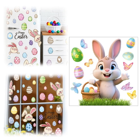 CoreLiving Reusable Easter Window Clings for Glass Windows, 1Spring Decorations 1 Sheet, Double-Sided Gel Bunny Rabbit Stickers for Home Office Living Room