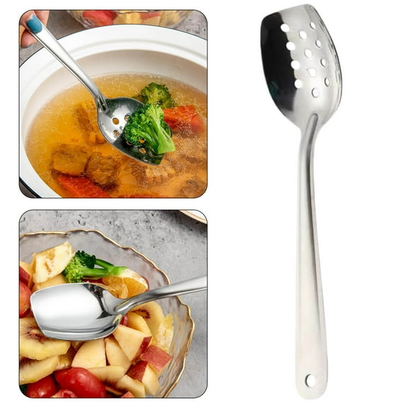 CoreLiving Roux Spoon & Stainless Steel Slotted Spoon, 10 Inch Heavy Duty Metal Cooking Spoon with Flat Bottom, Dishwasher Safe Kitchen Utensil for Cooking, Buffet and Party Serving