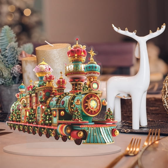 CoreLiving Royal Steam Train 2D Acrylic Flat Standing Ornament for Christmas Tabletop Decor, Festive Choo Choo Holiday Display for Shelf or Desk, 1 Pack