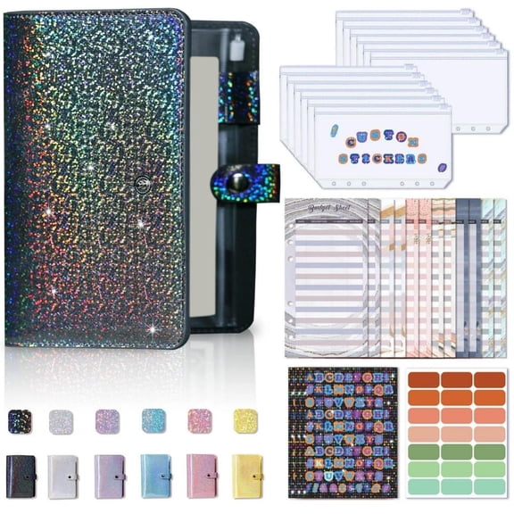 CoreLiving Savings Binder Book with 12pcs Cash Envelopes for Stuffing, A6 Budget Planner for Money Organization, Small Money Saver Binder with Bill Pouches and Expense Budget Sheets