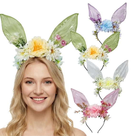 CoreLiving Shiny Glitter Bunny Ears Hairband with Colorful Ribbon Non Slip Headbands for Women Easter Day Party Decoration Theme Accessory