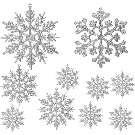 CoreLiving Silver Snowflakes Christmas Ornaments Bulk Pack - Plastic Hanging Snowflake Decorations for Holiday Winter Party Christmas Tree Decor, 36 Count