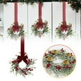 thumbnail image 1 of CoreLiving Small Christmas Wreath: Mini Wreaths for Kitchen Cabinets Featuring Snowy Pine Garland, Red Ribbon & Berries for Xmas Front Door Decor, 1 of 9