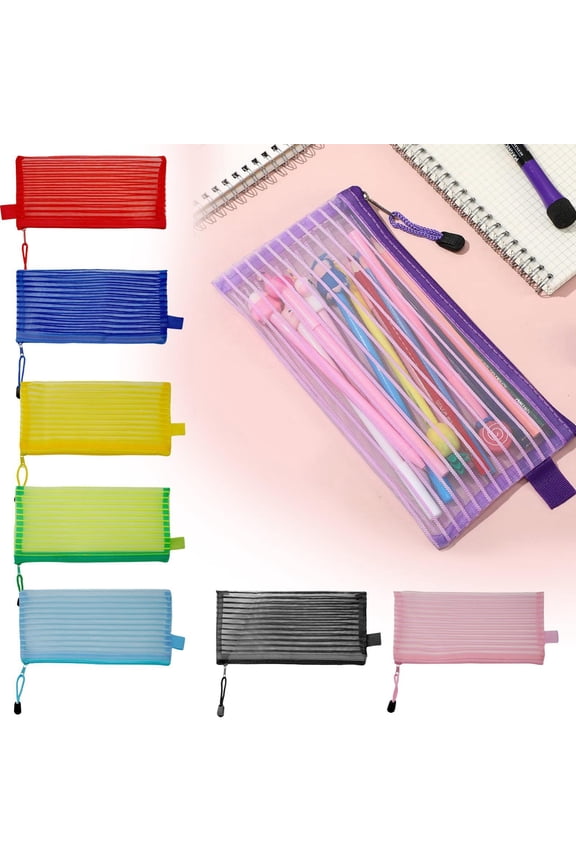 Small Mesh Pencil Pouch with Zipper, Navy Durable Pen Bag for Office Desk Organization, Lightweight Travel Pouch for Cosmetics or Cords, 1 Count