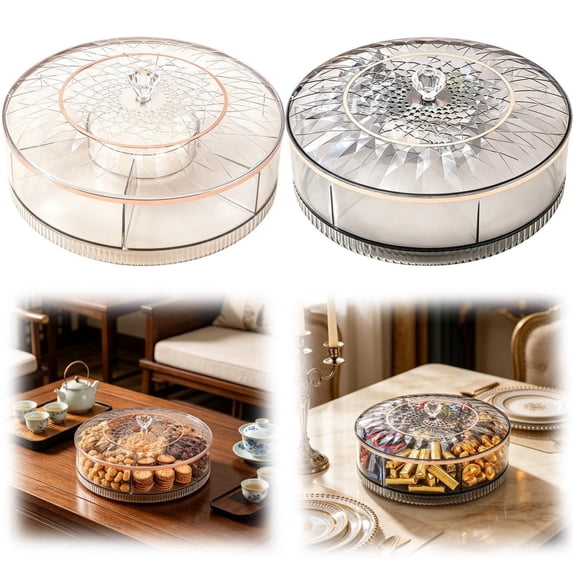 CoreLiving Snackle Box Container with 7 Compartments, Rotating Divided Serving Tray and Fruit Organizer with Lid, Portable Snack Spinner for Travel and Picnic