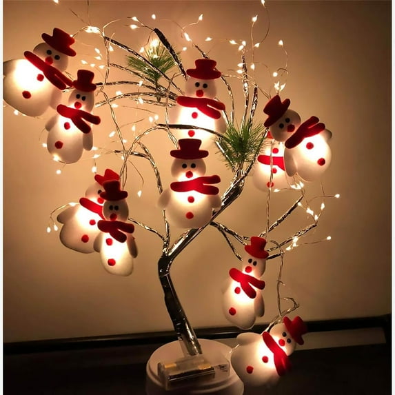 CoreLiving Snowman Christmas Lights Indoor Decorations, Light Up Snowman Indoor, Battery Operated Christmas Decorations, Waterproof, 10 LEDs 5.4ft Short Plush String Lights for Home Party Xmas Tree