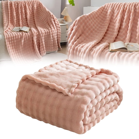 CoreLiving Sofa Throw Blanket, 3D Bubble & Cozy Bliss Faux Fur, Super Soft Fluffy Fuzzy, Lightweight Warm for All Seasons, Bed Couch Room Decor