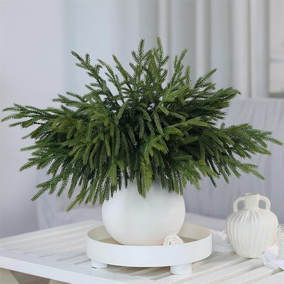 CoreLiving Soft Textured Norfolk Pine Branch, 18 Inch Artificial Christmas Greenery Stems for Outdoor Planters, Real Touch Faux Cedar Pine Picks, 1 Pc