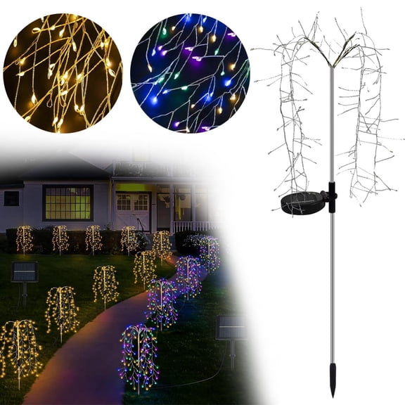 CoreLiving Solar Willow Tree Lights, Decorative Fairy String Lighting with Waterproof Copper Wire, Twinkling LED Outdoor Garden Pathway Decor, 1 Pack