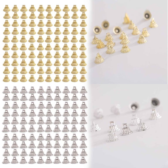 CoreLiving Sparkling Gold Christmas Ornament Caps Replacement Hanging Hooks for Xmas Tree Decorations, DIY Crafts, Ball Pendant Covers, 100 Pack