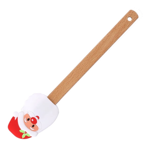 CoreLiving Spatulas 1-Piece Santa Claus Design Silicone Head Wooden Handle for Christmas Baking Cooking Kitchen Holiday Gift