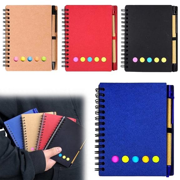 CoreLiving Spiral Notebook Steno Pads, Small Pocket Notebook with Pen in Holder, Includes Sticky Notes, Colored Index Tabs and Page Marker, 4.5x5.5 Inch, 2 Pack