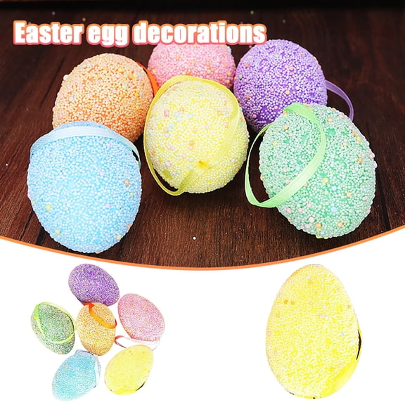 CoreLiving Spring Easter Egg Ornaments, Glitter Tinsel Foam Hanging Eggs for Tree Decor, Decorative Easter Home Decorations for Party DIY Craft, 6PCS