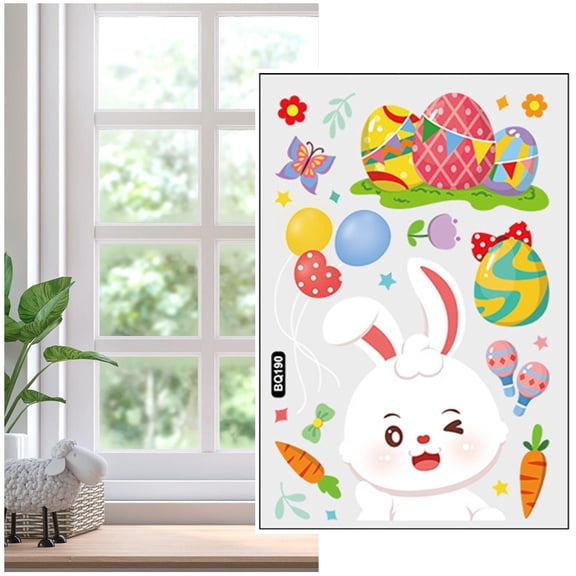 CoreLiving Spring Window Clings for Glass Windows, Easter Decorations Featuring Bunnies Easter Eggs Gnomes and Radishes for Vibrant Holiday Display at Home or Office