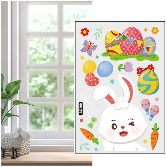 CoreLiving Spring Window Clings for Glass Windows, Easter Decorations Featuring Bunnies Easter Eggs Gnomes and Radishes for Vibrant Holiday Display at Home or Office
