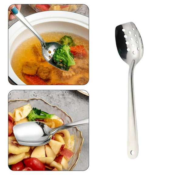 CoreLiving Stainless Steel Cooking Spoons Set, 8 Inch Slotted Spoon and Roux Spoon with Flat Bottom, Dishwasher Safe Metal Utensils for Kitchen, Buffet Serving and Party Events