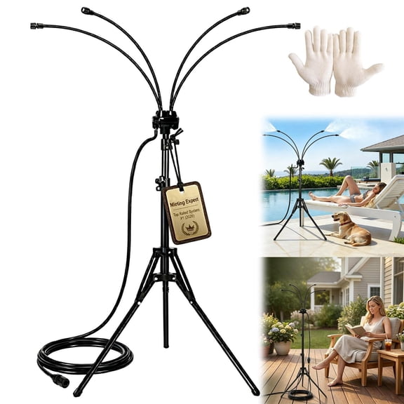 CoreLiving Standing Misters for Outside Patio, Adjustable Height 5.3 FT Portable Water Mister Misting System for Backyard Cooling, Outdoor Mist Maker Sprinkler, 1PC