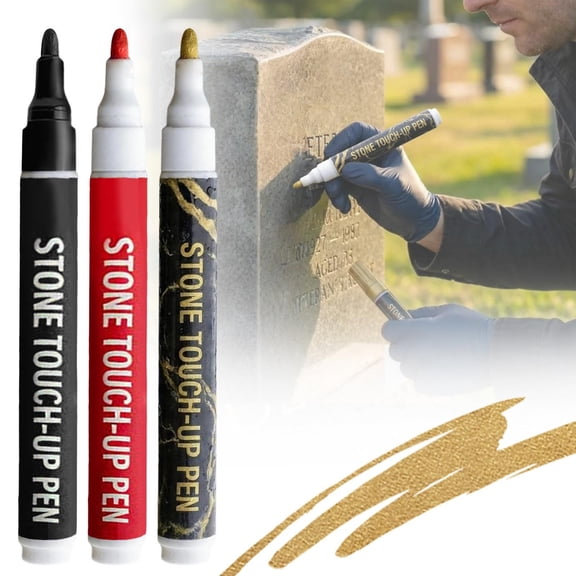CoreLiving Stone Touch-Up Pen, Permanent Gold Paint Marker for Restoring Faded Grave Inscriptions on Tombstones, Outdoor Weatherproof and UV Resistant Ink, 1 Count