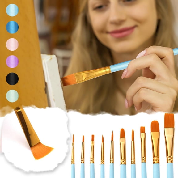 CoreLiving Studio Acrylic Brush Set, 10 Pcs Round-Pointed Tip Nylon Hair Paintbrushes for Acrylic Painting, Watercolor, Artist Canvas, Rock Painting & Miniature Art